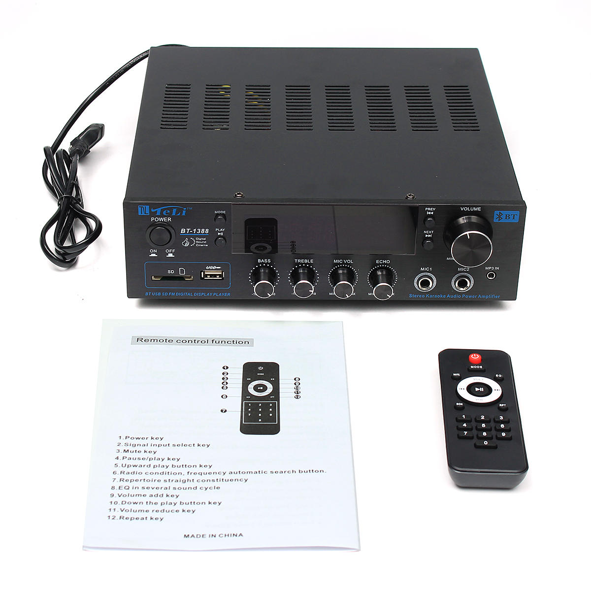 TELI BT-1388 HiFi bluetooth Power Amplifier Stereo Audio Karaoke FM Receiver USB SD