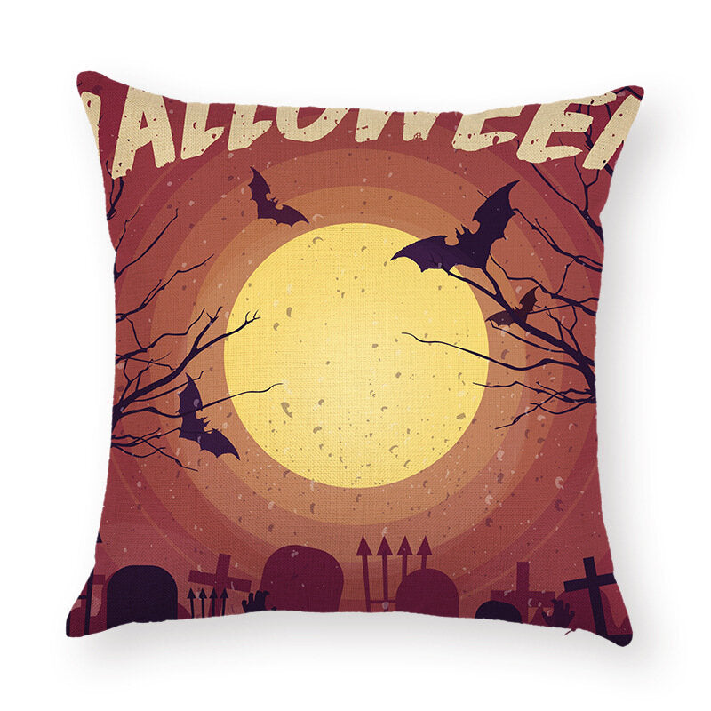 Halloween Terror Pumpkin Bat Owl Pattern Pillowcase Cotton Linen Throw Pillow Cushion Cover