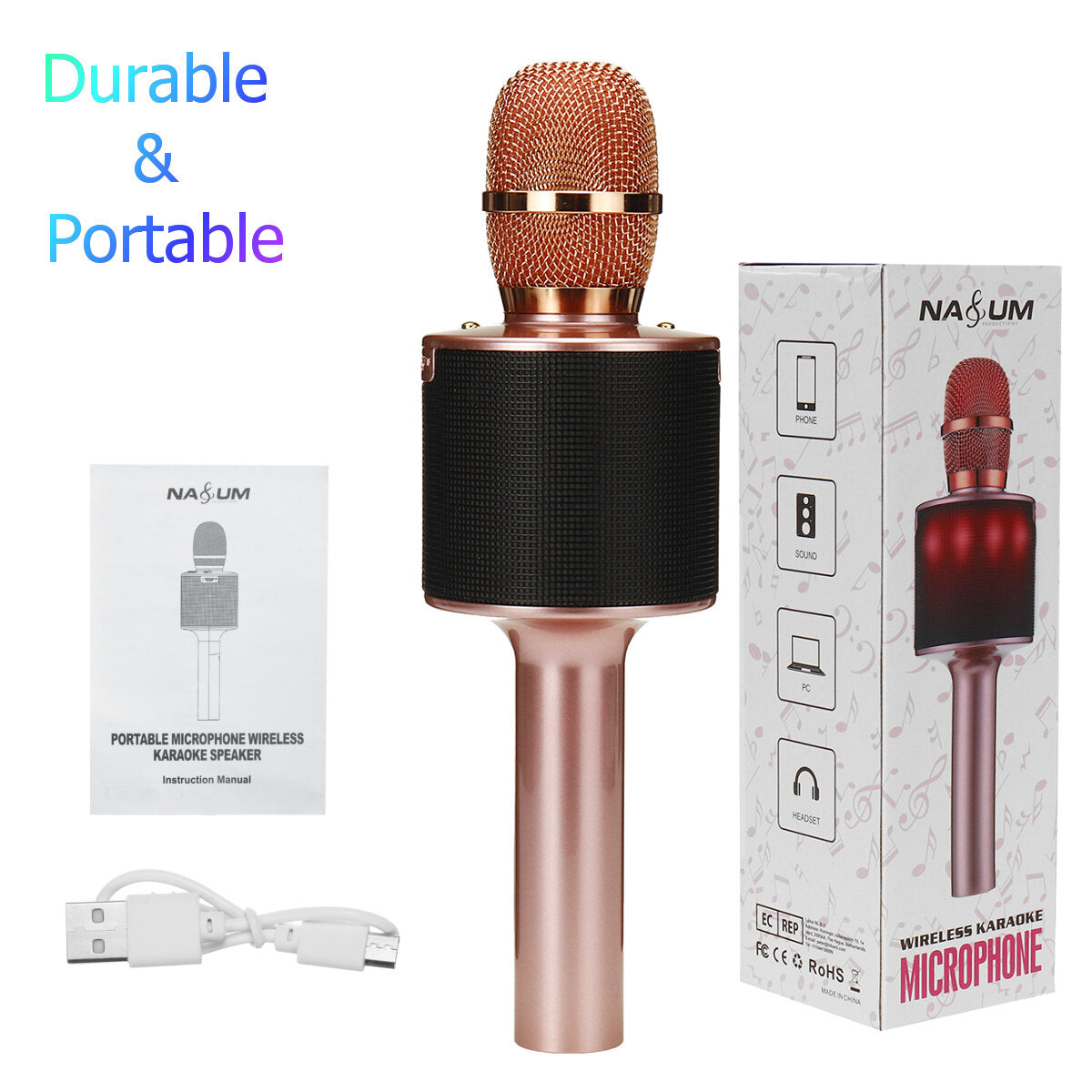 Bakeey D03 Wireless Microphone bluetooth Speaker HIFI TF Card AUX-In Luminous 2600mAh Music Player Recorder for K Songs Karaoke KTV Singing