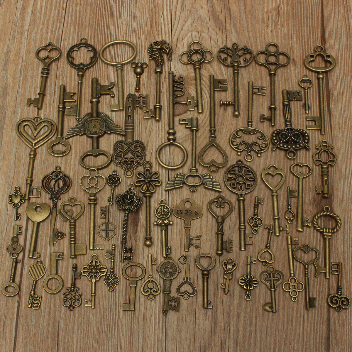 KING DO WAY 69PCS Vintage Bronze Key Pendant Necklace DIY Handmade Accessories Collection