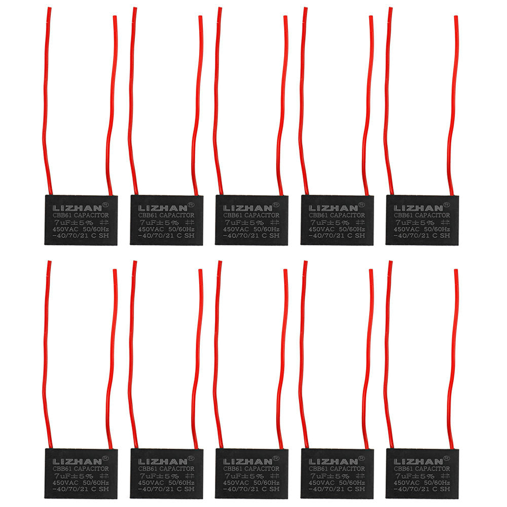 10pcs CBB61 450V 7uf Starting Capacitance AC Fan Capacitor CBB Motor Run Capacitor 450V 7F