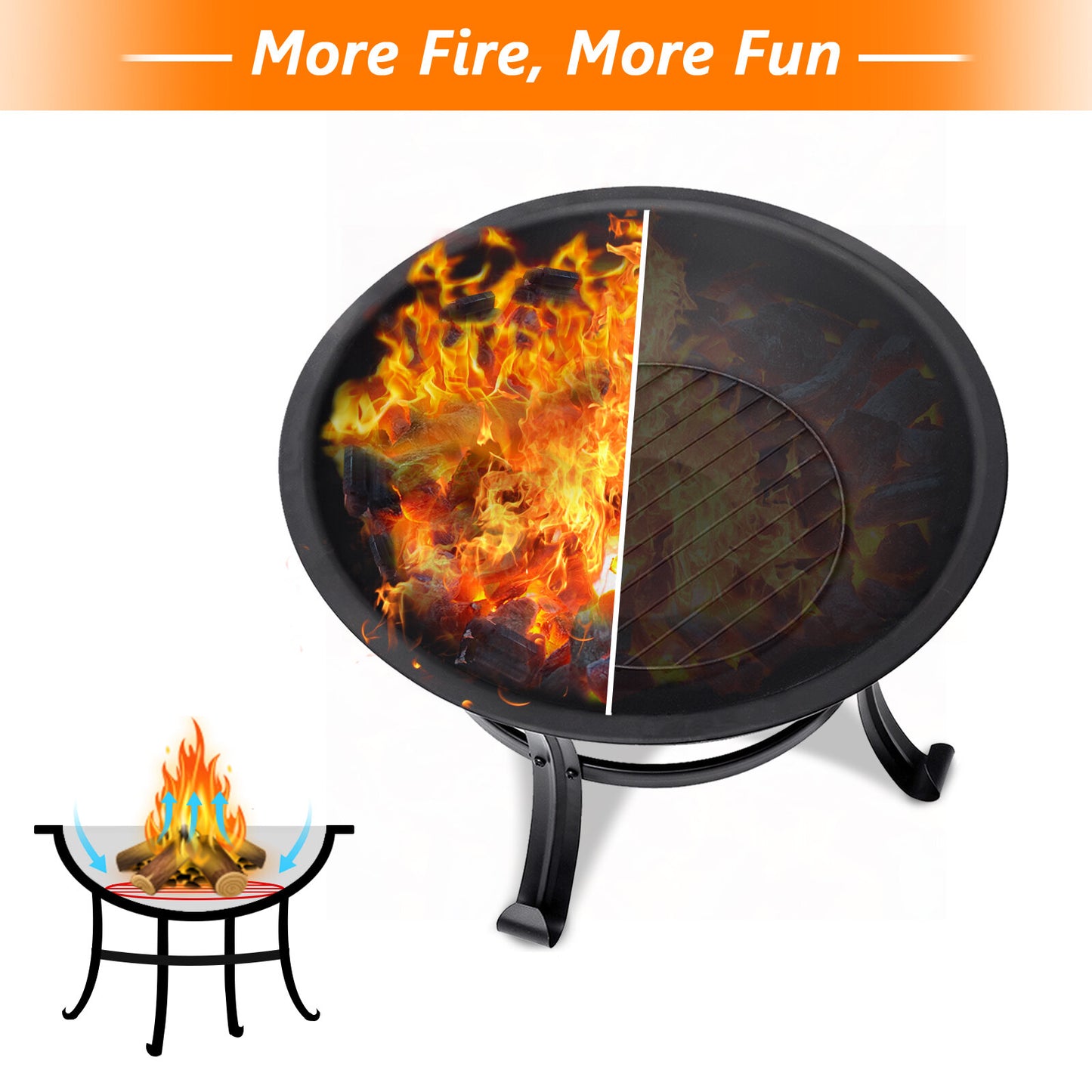 Kingso 22 inch Fire Pit Steel Wood Burning Small Firepit with Spark Screen Log Grate Poker