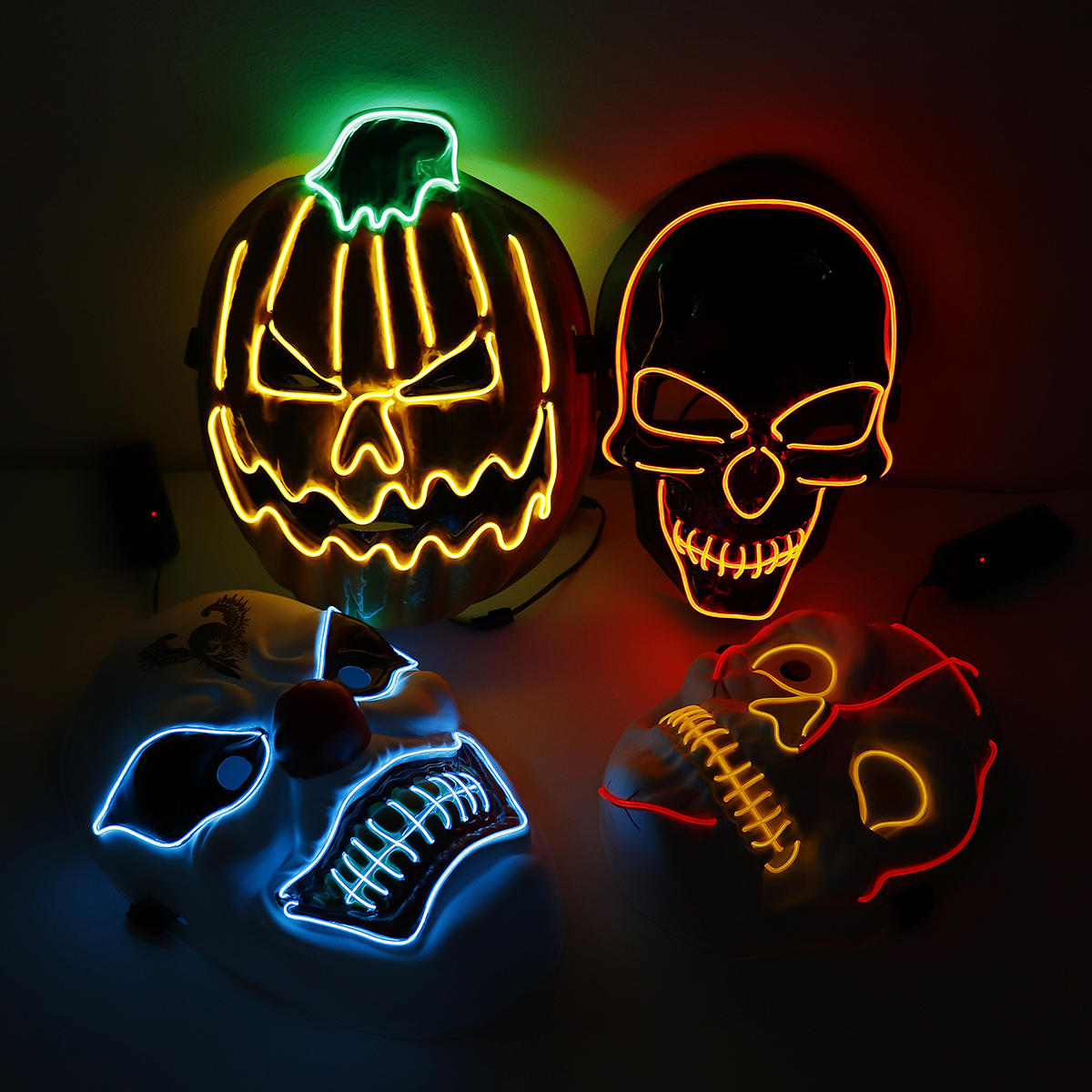 4-Modes Scary Mask Cosplay Led Costume Mask EL Wire Light Up for The Purge Movie