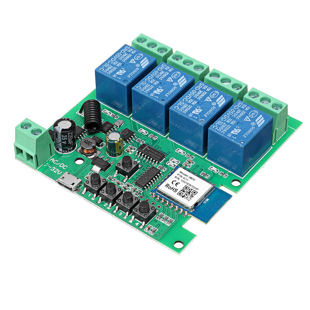 EACHEN Tuya 433RF WiFi 4-way Relay Module Momentary/Self-lock/Interlock Switch Module with Remote Control