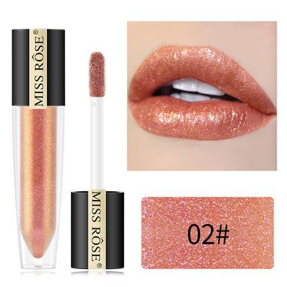 Miss Rose Shimmer Lip Gloss Pearly Metallic Lip Stick Waterproof Long-lasting Lip Gloss Beauty Cosmetics Make Up Lip Makeup