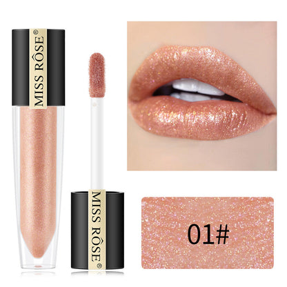 Miss Rose Shimmer Lip Gloss Pearly Metallic Lip Stick Waterproof Long-lasting Lip Gloss Beauty Cosmetics Make Up Lip Makeup