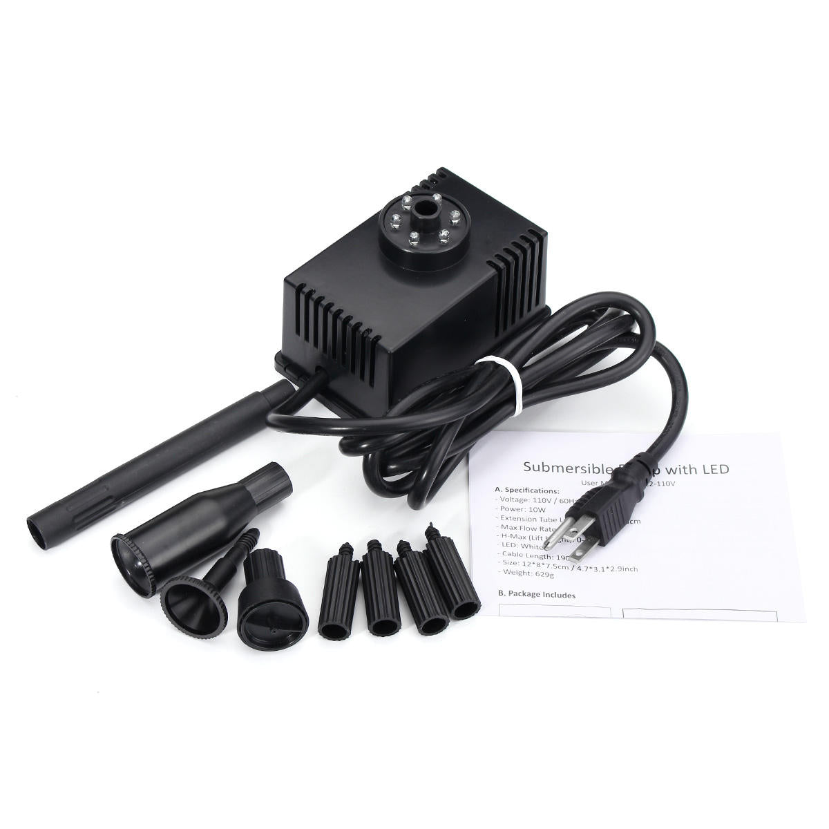 10w 600l/h Waterproof Aquarium Water Pump Mini Fish Pond Led