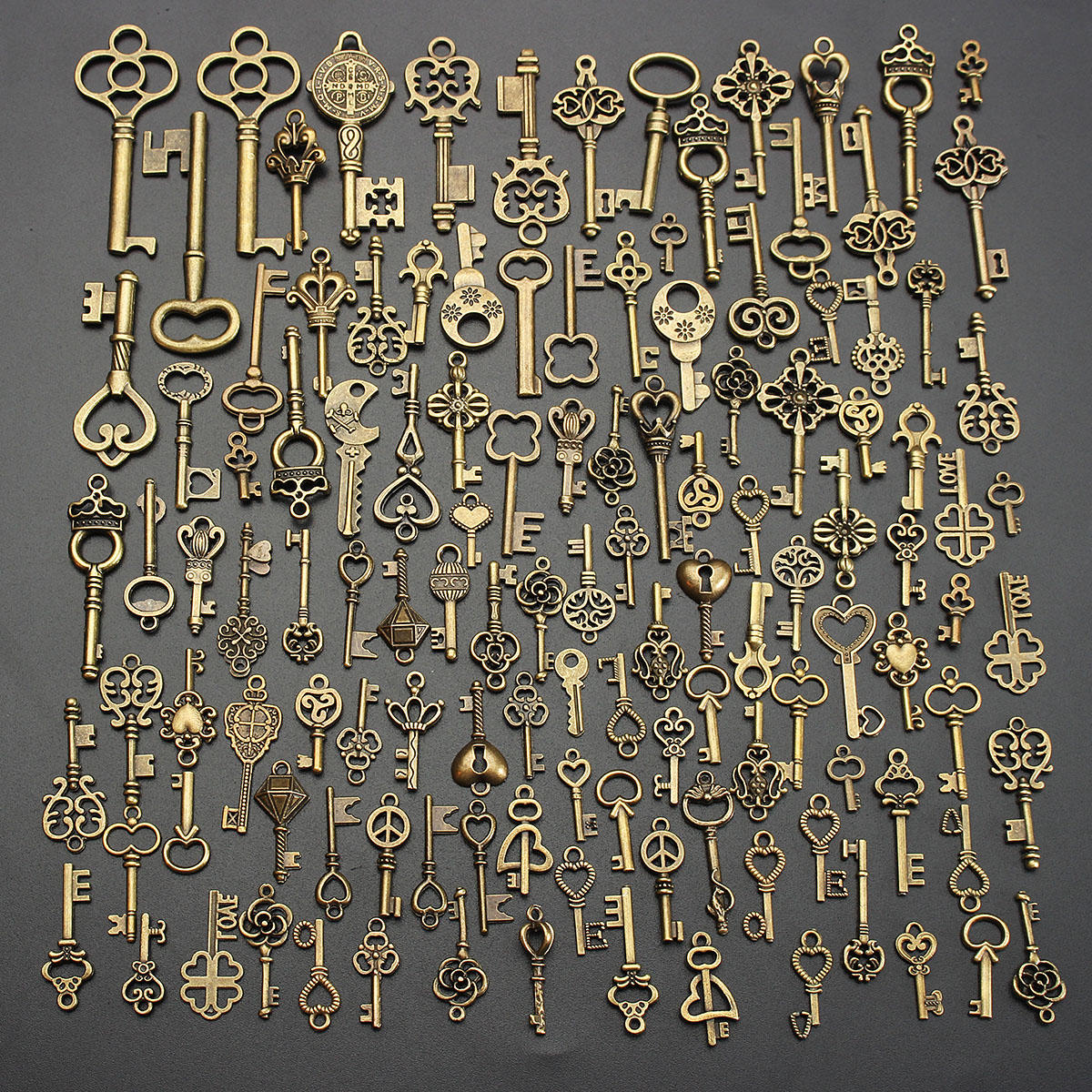 125pcs Vintage Bronze Key For Pendant Necklace Bracelet Diy