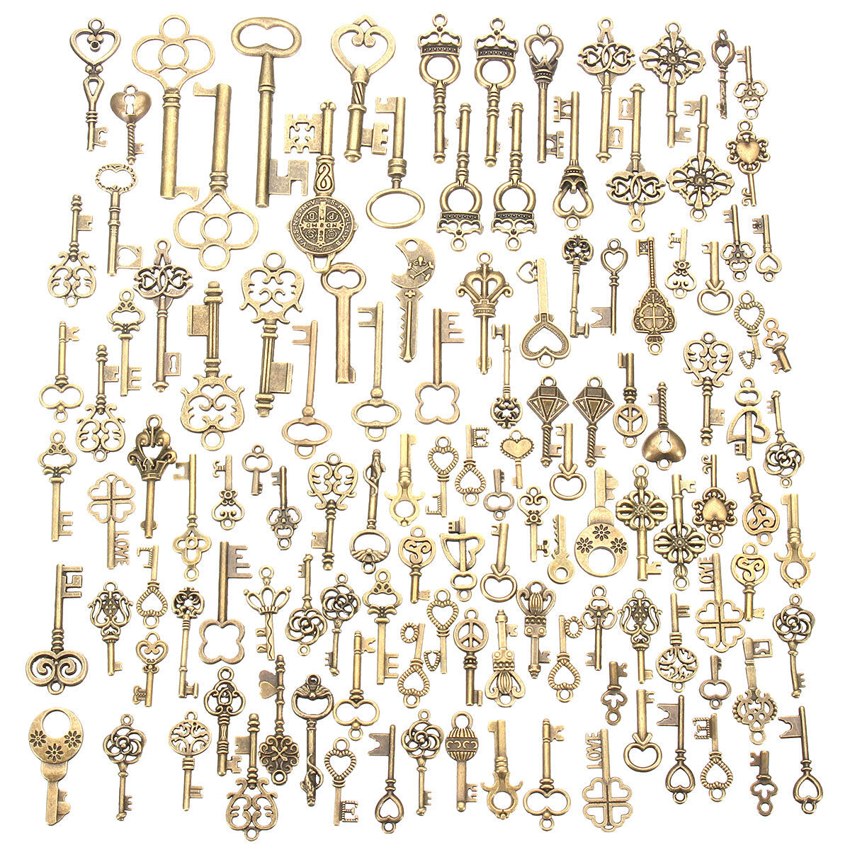 125pcs Vintage Bronze Key For Pendant Necklace Bracelet Diy