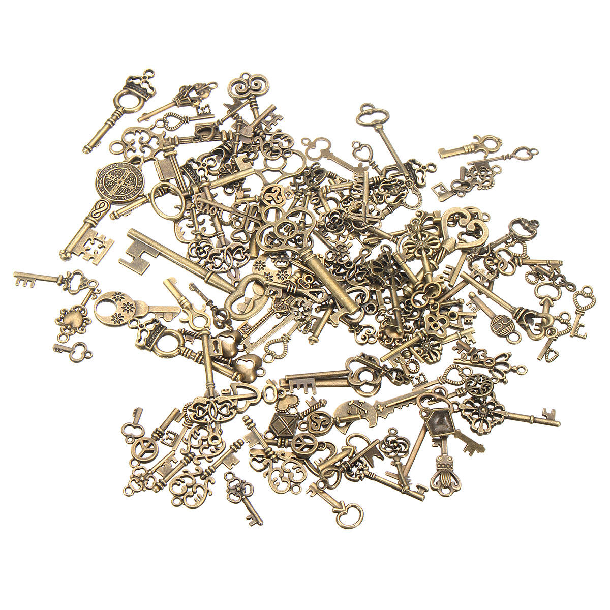 125pcs Vintage Bronze Key For Pendant Necklace Bracelet Diy