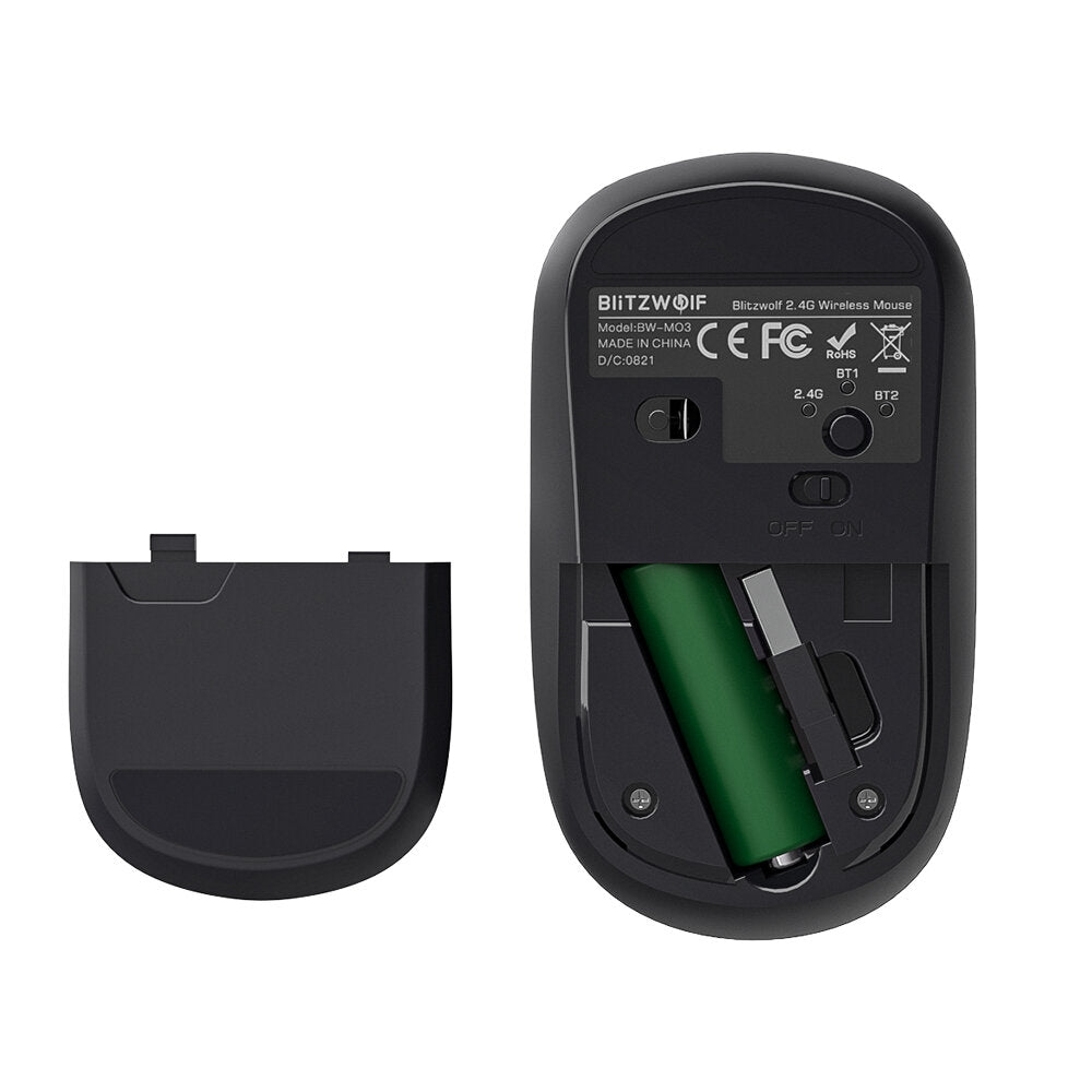 BlitzWolf BW-MO3 Wireless Mouse 2.4GHz bluetooth 3.0/5.0 Triple Mode with USB&Type-C Receiver 2400DPI Noiseless Mouse for Desktop Computer Laptop PC