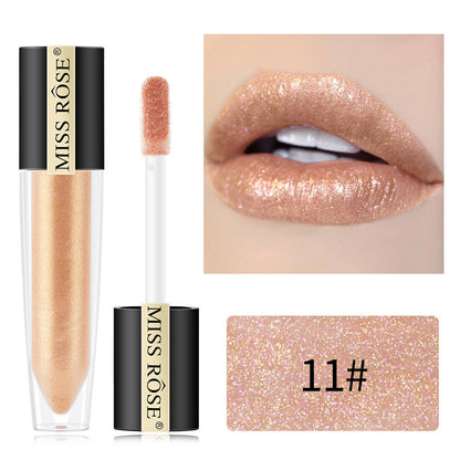 Miss Rose Shimmer Lip Gloss Pearly Metallic Lip Stick Waterproof Long-lasting Lip Gloss Beauty Cosmetics Make Up Lip Makeup