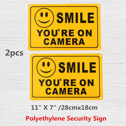 2pcs Smile You’re On Camera Warning Security Yellow Sign