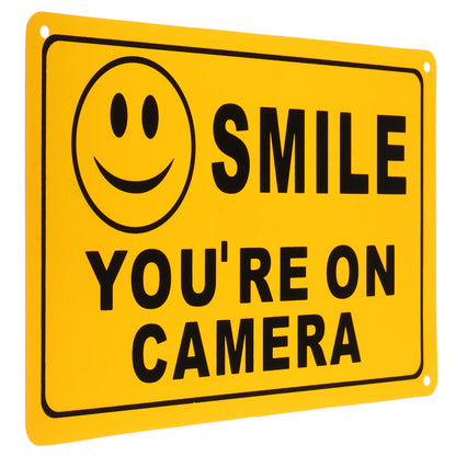 2pcs Smile You’re On Camera Warning Security Yellow Sign