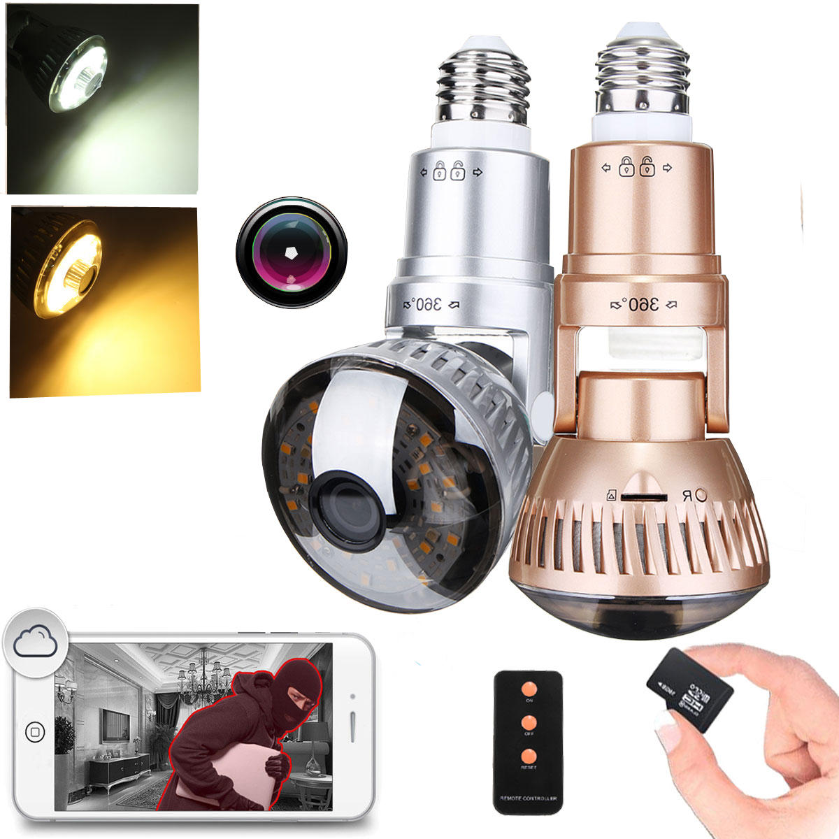 3.6mm Wireless Mirror Bulb Security Camera Dvr Wifi Led