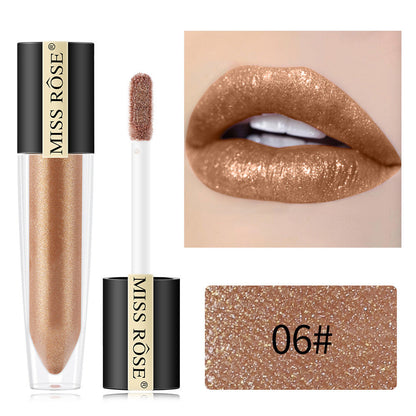 Miss Rose Shimmer Lip Gloss Pearly Metallic Lip Stick Waterproof Long-lasting Lip Gloss Beauty Cosmetics Make Up Lip Makeup