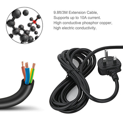 3m Extension Lead Cable Surge Protected Tower Power Socket