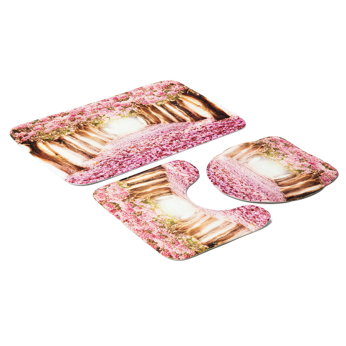 3pcs/set Sakura Pattern Home Bathroom Non-slip Pedestal Rug