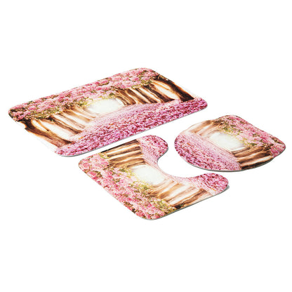 3pcs/set Sakura Pattern Home Bathroom Non-slip Pedestal Rug