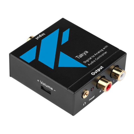 Optical to RCA Digital to Analog Converter Adapter for Digital HDTVs Apple Google Adjustable Audio Volume Stereo 3.5mm Jack