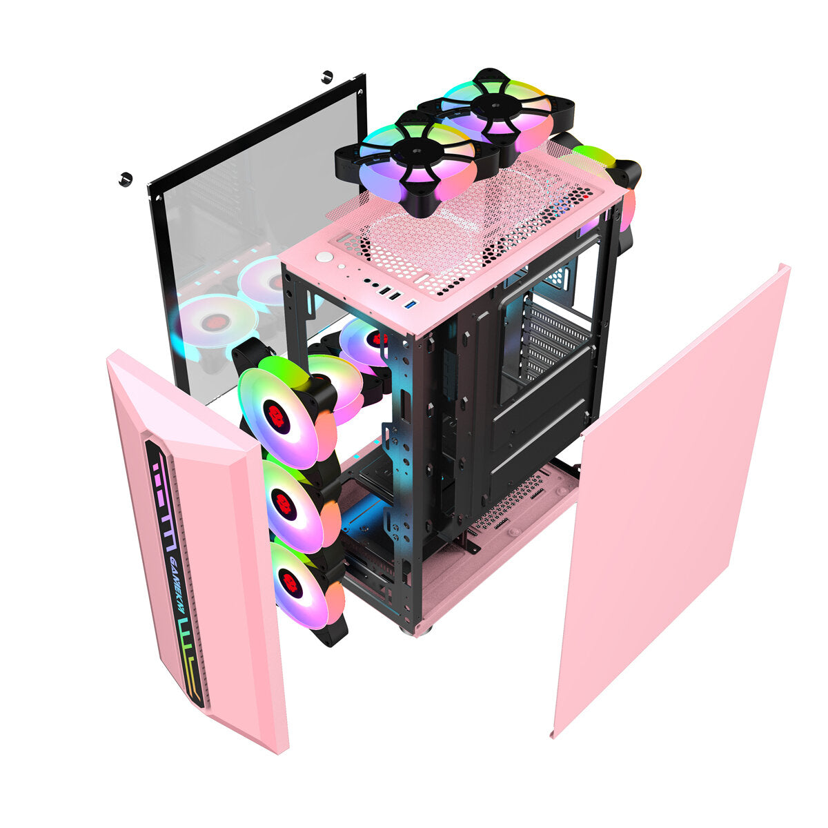 GAMEKM Computer Case Mid-Tower ATX/M-ATX/ITX Acrylic Side Panel RGB Gaming Computer PC Case USB 3.0/USB 2.0/HDD/SSD for Desktop PC Computer