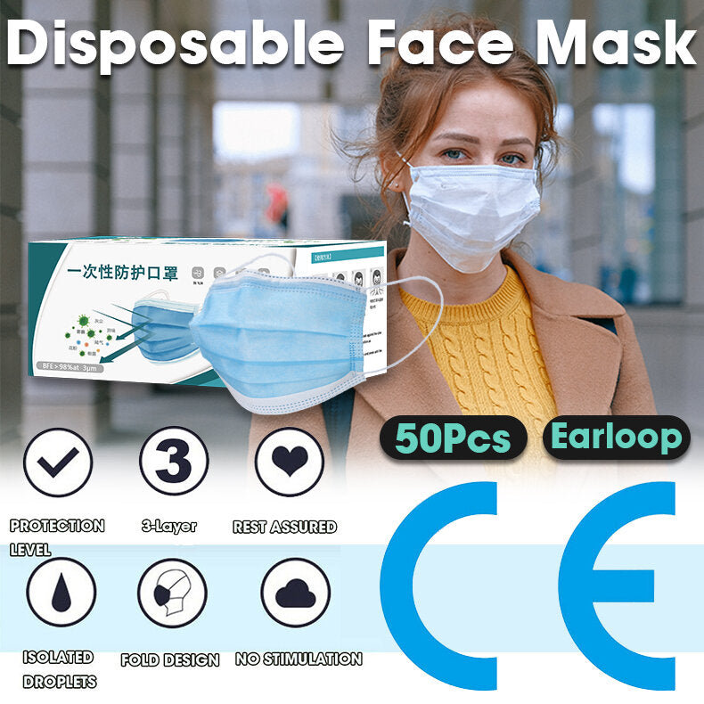 50pcs Disposable Face Mask 3 Layer Protective Anti-dust