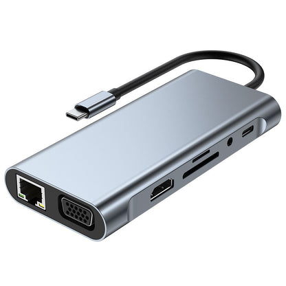 Mechzone 11 in 1 USB-C Hub Docking Station Type-C Adapter with USB3.0 USB2.0 PD 100W 4K HDMI-Compatible VGA 3.5mm Aux RJ45 100Mbps Ethernet SD/TF Card Reader Slot BYL-2110