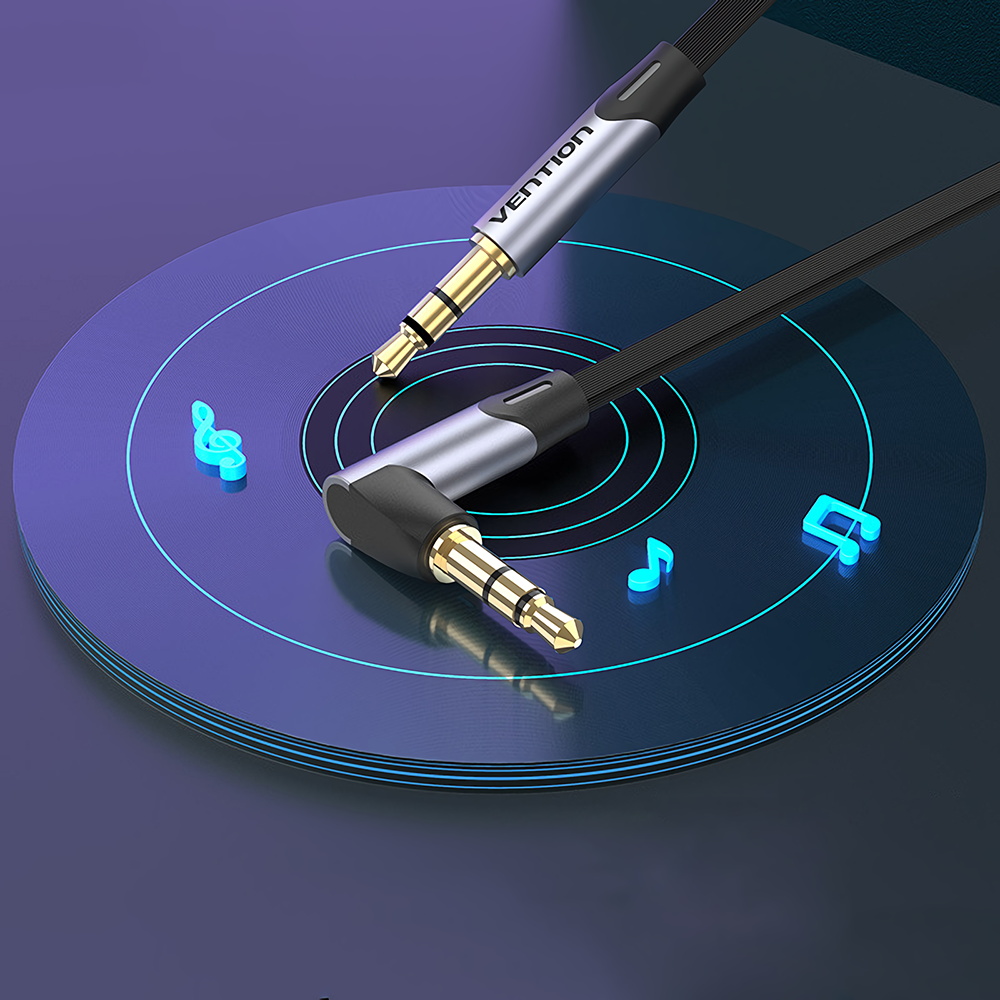 Vention BANH 3.5mm Male to Male Aux Audio Cable 3m Right Angle Flat Cable 1/2/5m 29AWG Gold-plated Connector