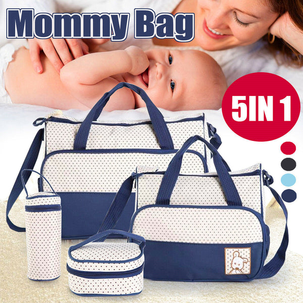 5pcs/set Nappy Diaper Bag Mummy Large Capacity Stroller Mom