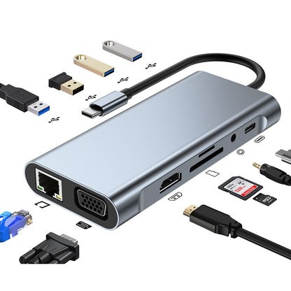 Mechzone 11 in 1 USB-C Hub Docking Station Type-C Adapter with USB3.0 USB2.0 PD 100W 4K HDMI-Compatible VGA 3.5mm Aux RJ45 100Mbps Ethernet SD/TF Card Reader Slot BYL-2110