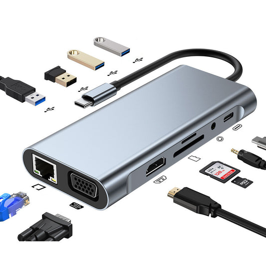Mechzone 11 in 1 USB-C Hub Docking Station Type-C Adapter with USB3.0 USB2.0 PD 100W 4K HDMI-Compatible VGA 3.5mm Aux RJ45 100Mbps Ethernet SD/TF Card Reader Slot BYL-2110