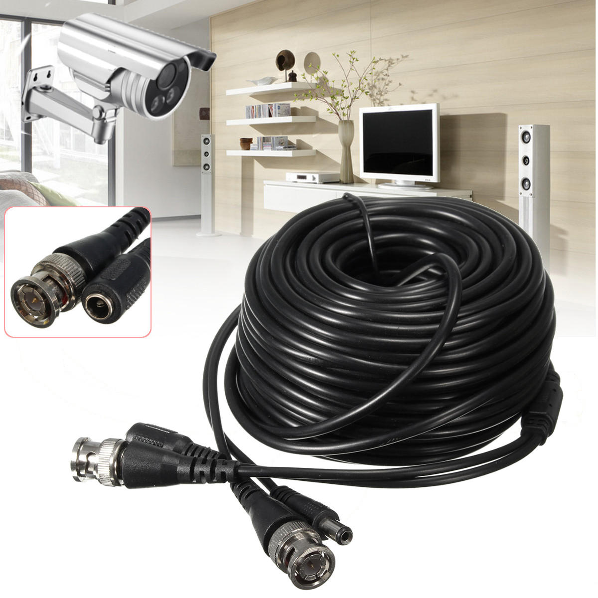 65ft 20m Security Camera Cable Video Power Extension Wire