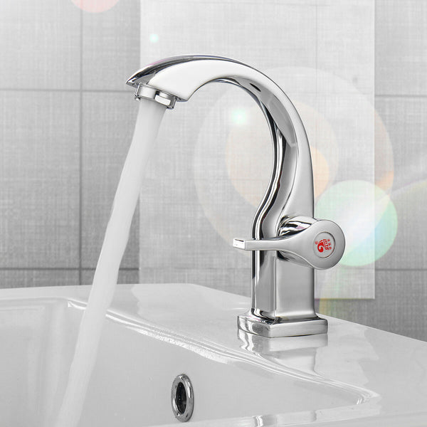 Modern Swan Neck Chrome Bathroom Basin Faucet Waterfall Spout Single Handle Sink Bath Single Cold Tap