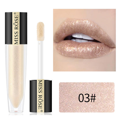 Miss Rose Shimmer Lip Gloss Pearly Metallic Lip Stick Waterproof Long-lasting Lip Gloss Beauty Cosmetics Make Up Lip Makeup
