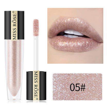 Miss Rose Shimmer Lip Gloss Pearly Metallic Lip Stick Waterproof Long-lasting Lip Gloss Beauty Cosmetics Make Up Lip Makeup