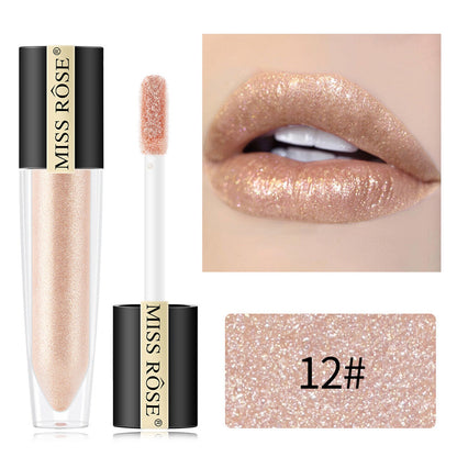Miss Rose Shimmer Lip Gloss Pearly Metallic Lip Stick Waterproof Long-lasting Lip Gloss Beauty Cosmetics Make Up Lip Makeup
