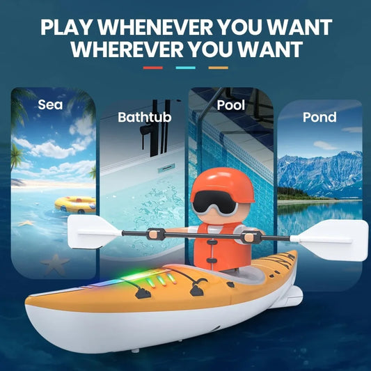 RC Kayak Boat 2.4 Ghz Remote Control Boat Toy With Colorful LED Lights For Lake Pool Gifts For Boys Girls