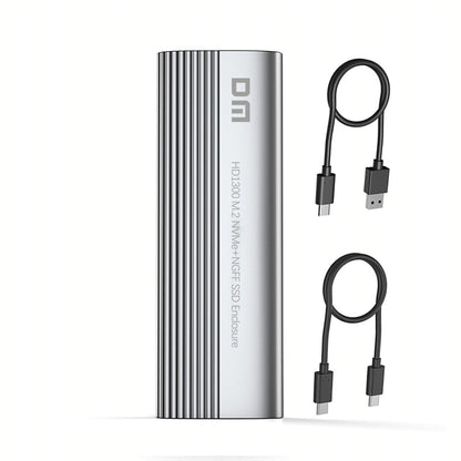 DM Dual Protocol M.2 NVME NGFF SSD Enclosure Case 10Gbps USB3.2 & Type-C Solid State Hard Disk Box HD1300