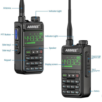 Abbree Ar-518 Full Bands Walkie Talkie 128 Channels Lcd
