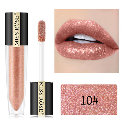 Miss Rose Shimmer Lip Gloss Pearly Metallic Lip Stick Waterproof Long-lasting Lip Gloss Beauty Cosmetics Make Up Lip Makeup