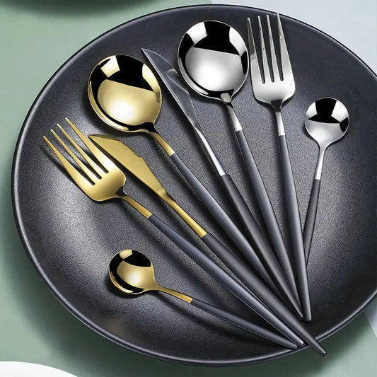 Black Gold Cutlery Set: Silver Tableware Dish Safe