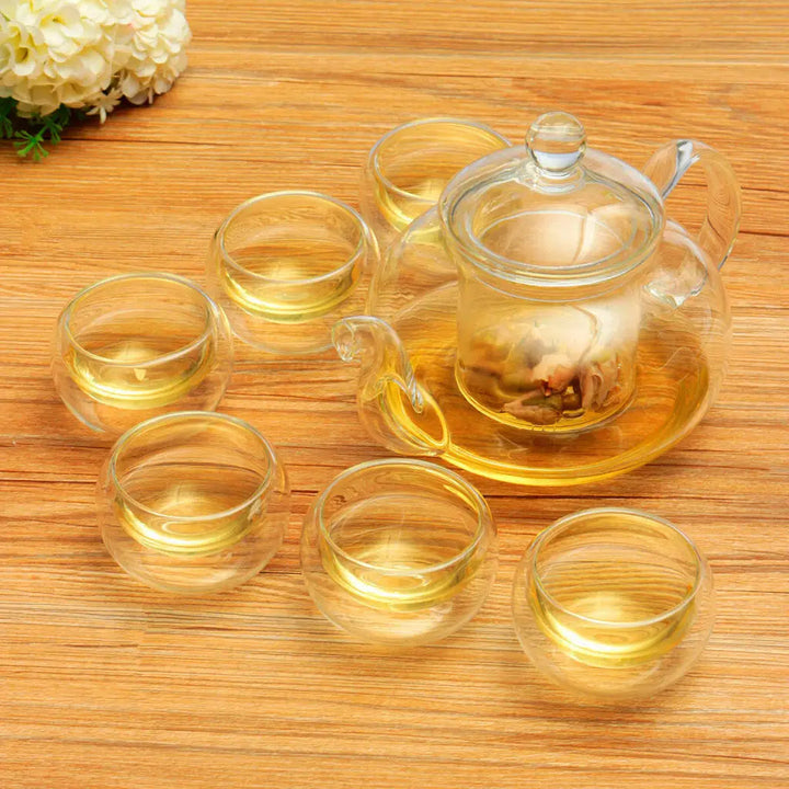 Borosilicate Glass Tea Pot: Heat-resistant With Double Cups