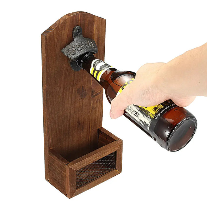 Bottle Opener Wooden Wall Mount: Cap Catcher Tool