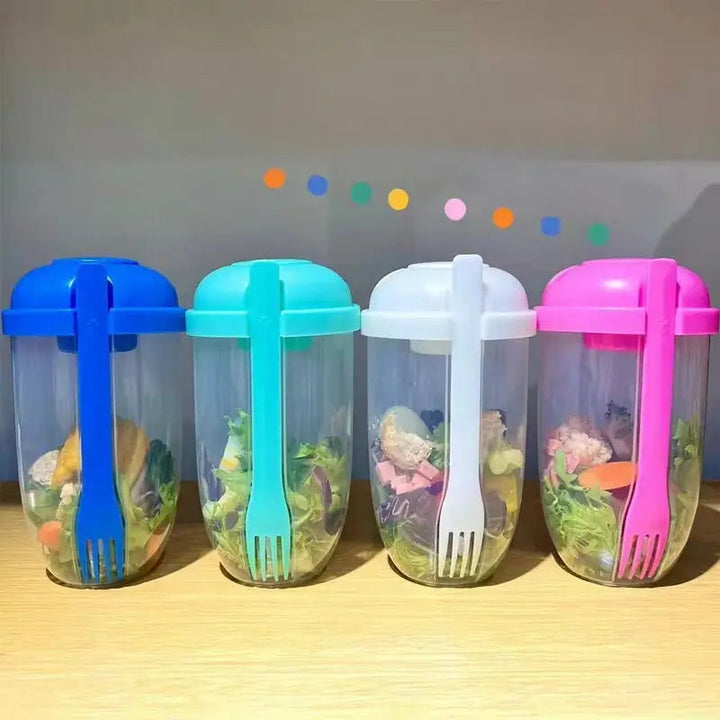 Breakfast Salad Cup Bottle Container: Fork Sauce Lid