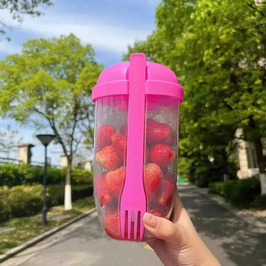 Breakfast Salad Cup Bottle Container: Fork Sauce Lid