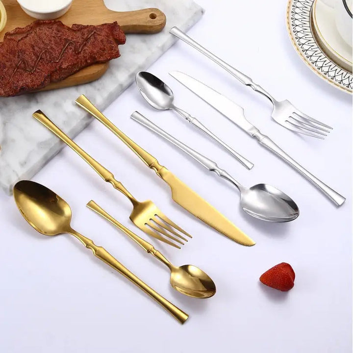 Bright Gold Dinnerware Set - Stainless Steel Knife Fork