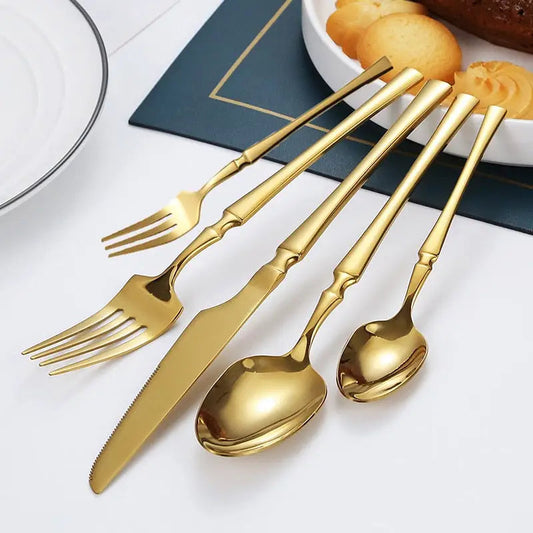 Bright Gold Dinnerware Set - Stainless Steel Knife Fork
