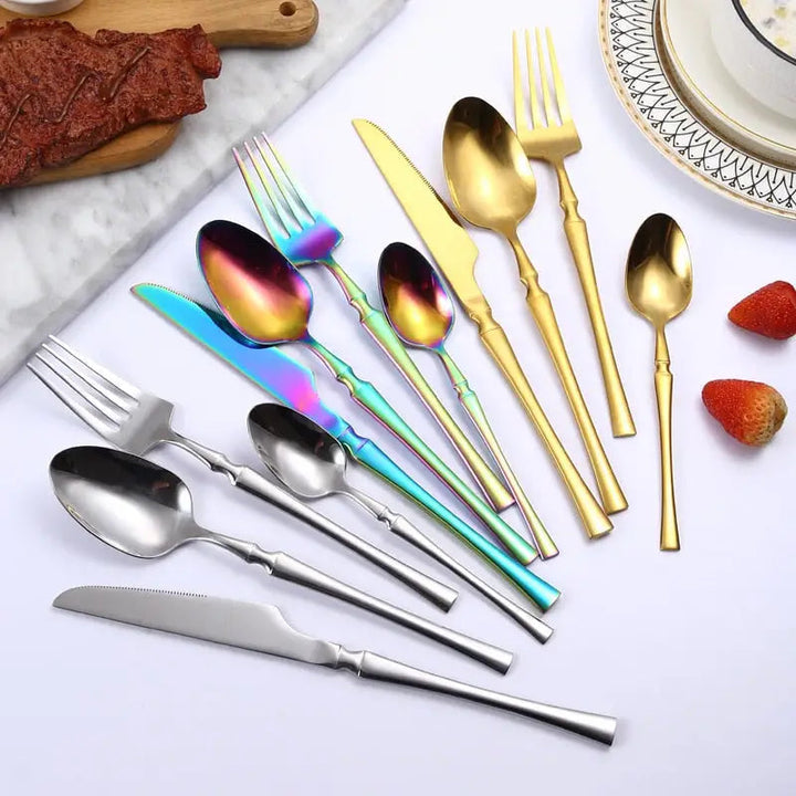 Bright Gold Dinnerware Set - Stainless Steel Knife Fork