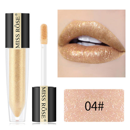 Miss Rose Shimmer Lip Gloss Pearly Metallic Lip Stick Waterproof Long-lasting Lip Gloss Beauty Cosmetics Make Up Lip Makeup