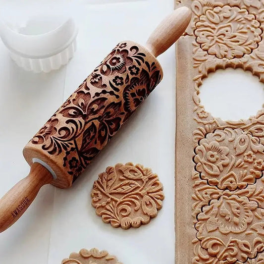 Christmas Rolling Pins: Wooden Embossing Baking Cookies